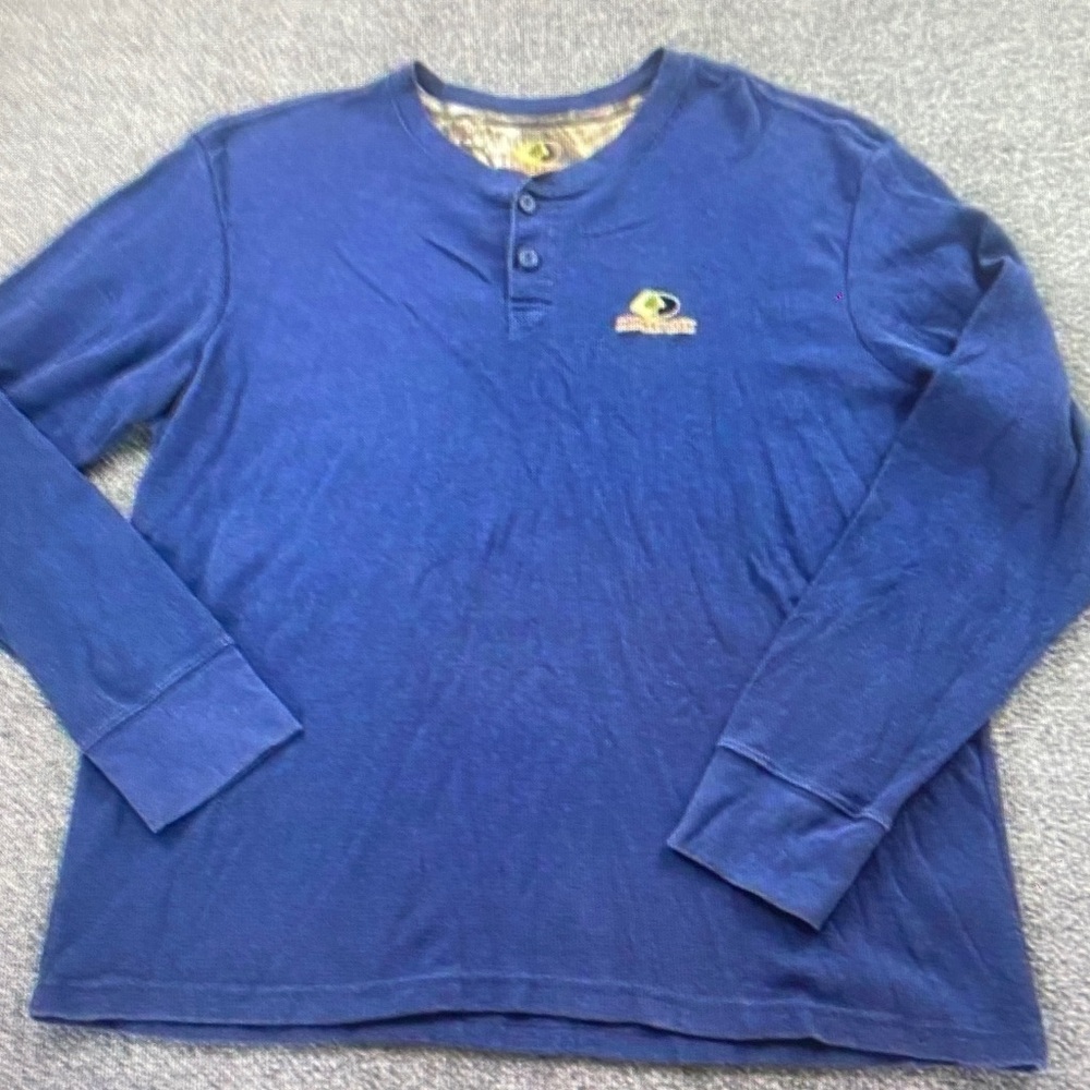 Mossy Oak Men's Long Sleeve Henley in Royal Blue with Yellow Accent